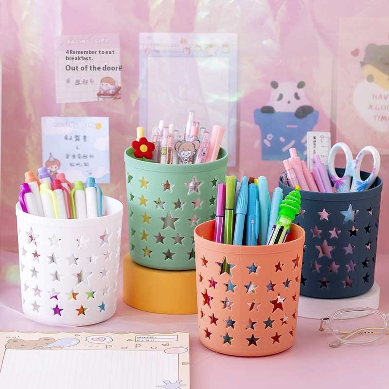 Creative Cute Star Pen Holder Female Student Desktop Multifunctional Children's Stationery Storage Box Pencil Box Large Capacity T
