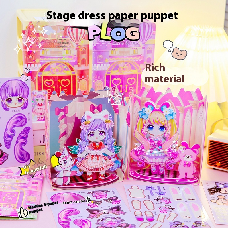 Internet Celebrity Princess Dress-up Stickers Three-dimensional Quiet Book Toys Girls Makeup Stickers Dress-up Game Stickers Sisters Dress Up