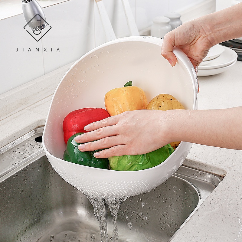 Rice Washing Artifact Rice Washing Basket Vegetable Washing Basin Drain Sieve Small Fruit Filter Home Kitchen Multifunctional Basket Plastic