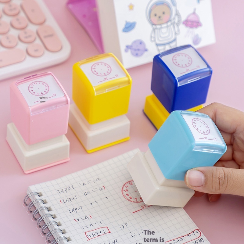 Cute Cartoon Children's Clock Learning Stamp Macaron Series Stamp Kindergarten Baby Toys Encouragement Reward