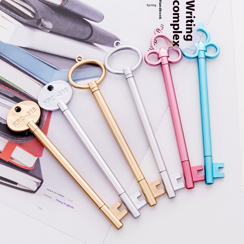 Retro Creative Retro Key Shape Neutral Pen Signature Pen Black Water Pen Cute Primary School Student Learning Supplies