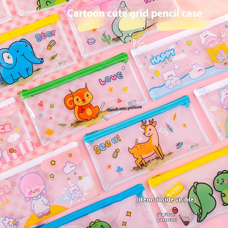 B6 Transparent Mesh Exam Pencil Case Portable Simple Large Capacity Student Stationery Zipper Bag Cosmetic Bag Storage Bag