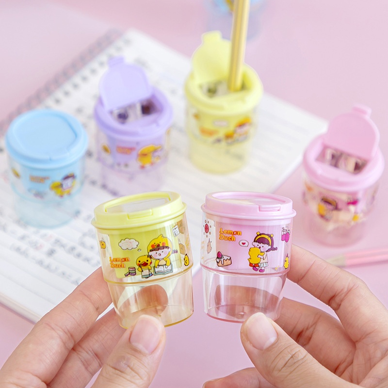 Cartoon Milk Tea Cup Pencil Sharpener Cartoon Double Hole Cute Pencil Sharpener Creative Pencil Sharpener Primary School Student Prize Stationery
