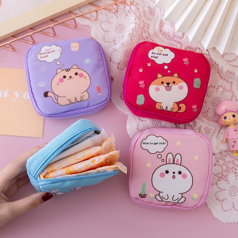 Style Aunt Towel Sanitary Napkin Storage Bag Portable Large Capacity Cute Cosmetic Bag Menstrual Bag Change Storage Bag