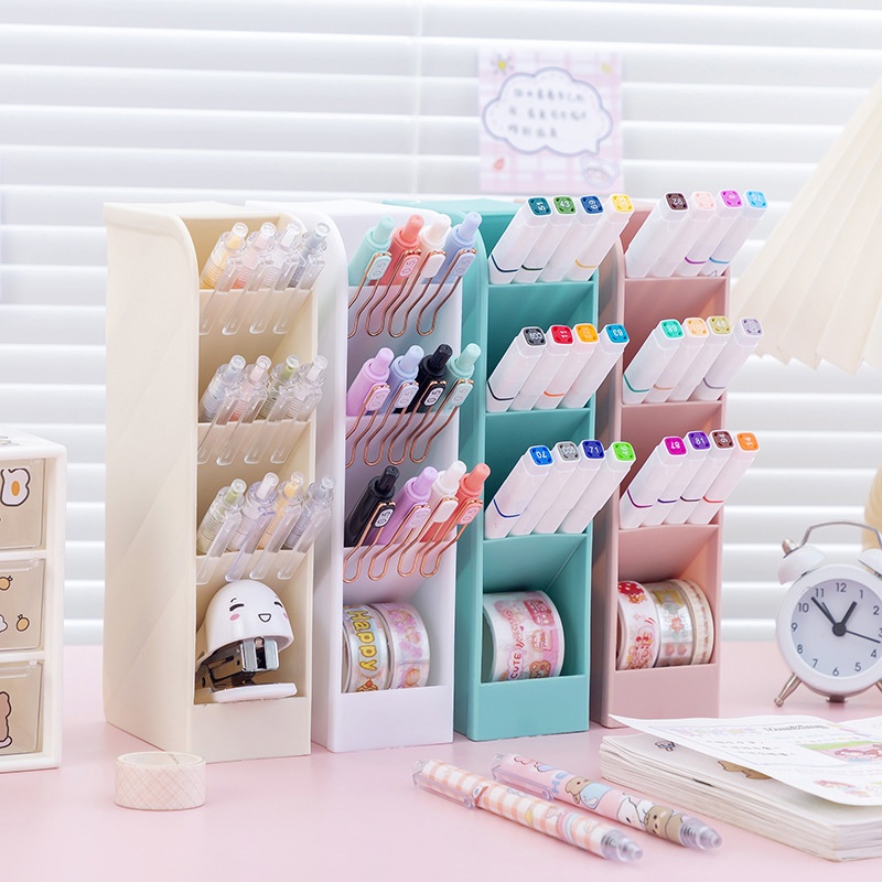 Simple Nordic Style Simple Obliqueert Round Pen Holder Creative Transparent Frosted Stationery Plastic Pen Holder Storage T