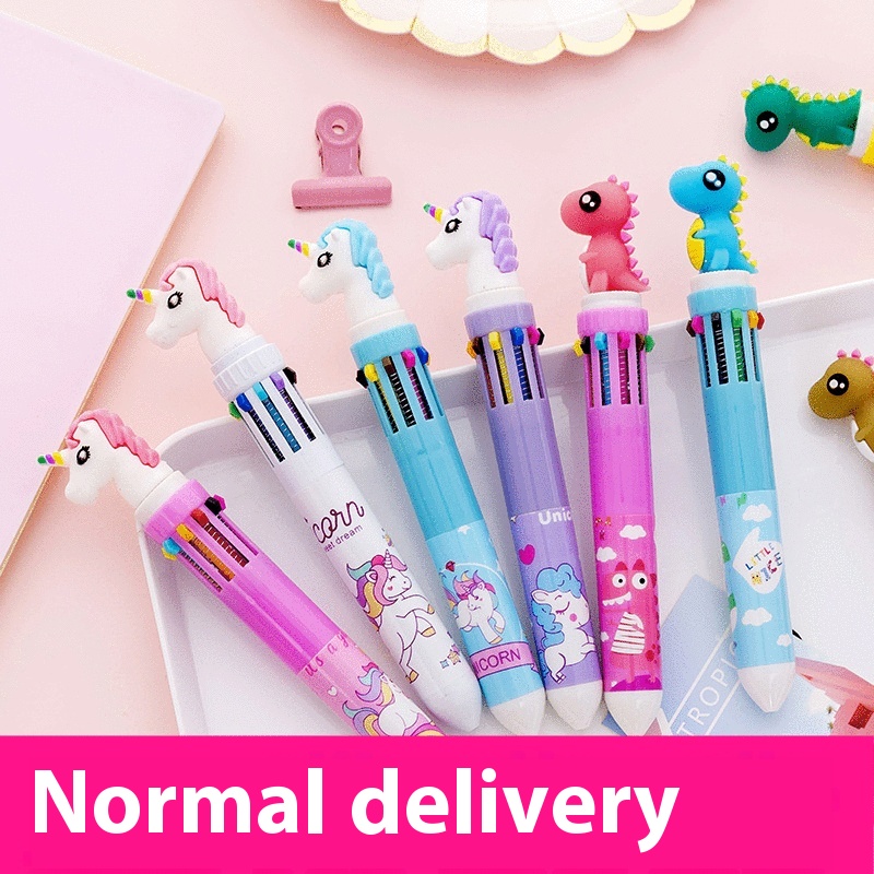 Creative Stationery Ten-color Ballpoint Pen Cartoon Student Color Graffiti Pen Girl Heart Multi-color Push Ballpoint Pen