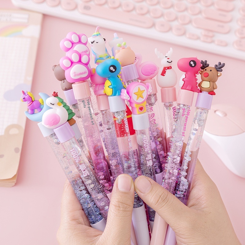 Internet Celebrity Small Fresh Fairy Neutral Pen Liquid Colorful Quicksand Pen Black Water-based Pen Student Supplies
