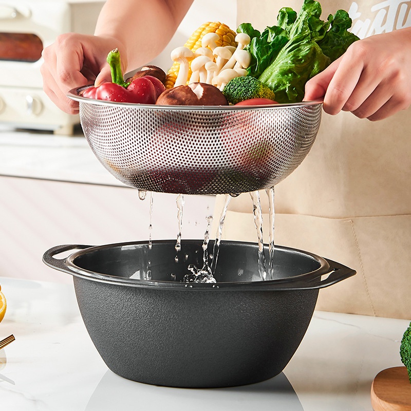 Kitchen Countertop Multi-purpose Stainless Steel Drain Basket Convenient Rice Washing Sieve Drain Storage Integrated Fruit And Vegetable Washing Artifact