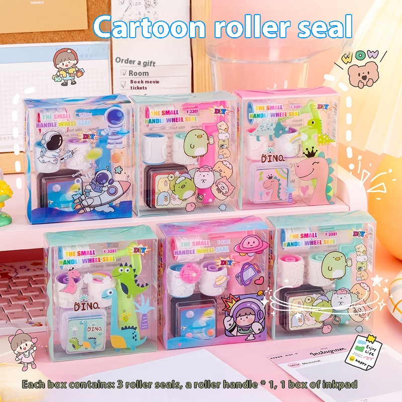 Cute DYICartoon Animal Roller Seal With Ink Pad Student Kindergarten Children Prize Stationery Seal Gift