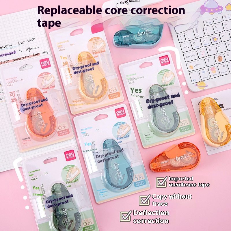 High-value Xiaohongshu Same Correction Tape Large Capacity6 MCorrection Tape Student Correction Tape Replaceable Core Anti-drying And Dustproof