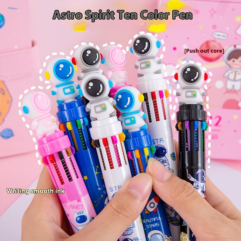 Ten-color Astronaut Cartoon Cute Creative Multi-color Ballpoint Pen Push-type Color Multi-function Student Notebook Pen