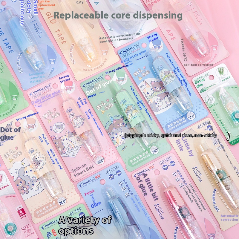 Press-to-dispense Glue Correction Tape Pen-shaped Double-sided Adhesive With Replaceable Core For Children's Handmade Notebooks With High-value Products
