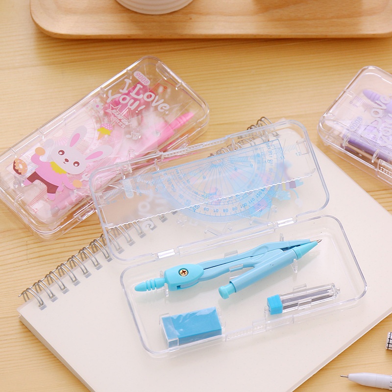 Classic Simple Compass Ruler Set Fresh Children's Student Learning Stationery Drawing Measurement7-piece Set