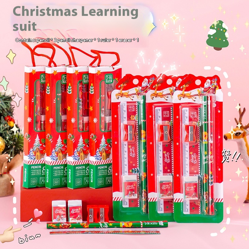 Creative Children's Christmas Gift Stationery Portable Set Kindergarten Primary School Student Pencil Eraser Set Gift