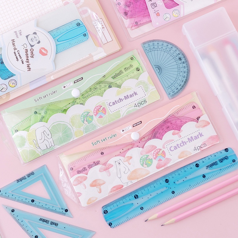 Soft Ruler Student Stationery Set20cm Soft Ruler Primary School Students Triangle Ruler Protractor Four-piece Set