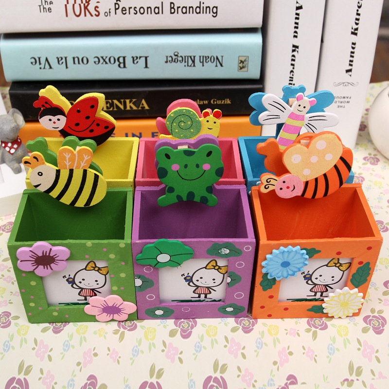 Bee Pen Holder Cute Cartoon Creative Multifunctional Learning Wooden Pen Holder With Clip Can Print T