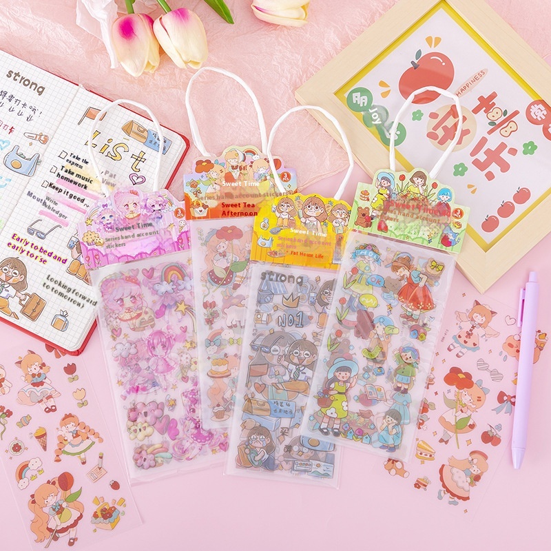 Anime Cartoon Girl Notebook Stickers Handbag Gold-stamping PETStickers Sweet Time Postcard Water Cup Stickers