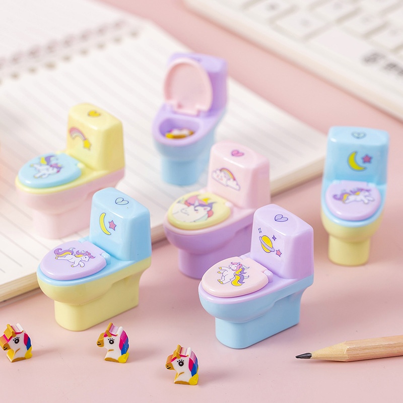 Cartoon Student Learning Pencil Sharpener Animal Series Toilet Shape Pencil Sharpener With Eraser Creative Stationery Gift