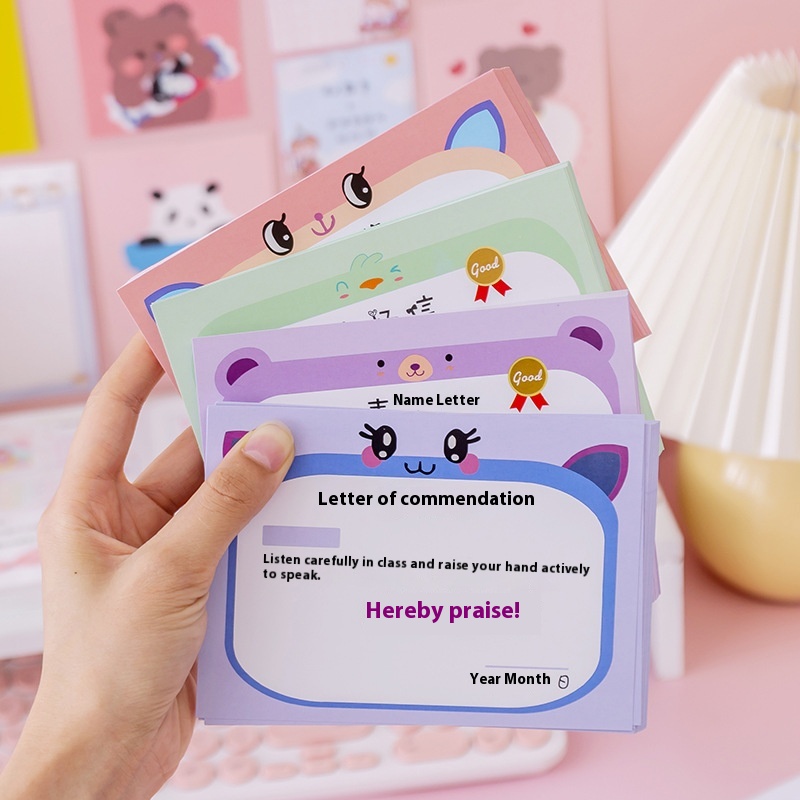 Reward Small Award Certificate Cute Praise Letter First Grade Kindergarten Small Prize Reward Points Card Teacher Universal50 Pieces