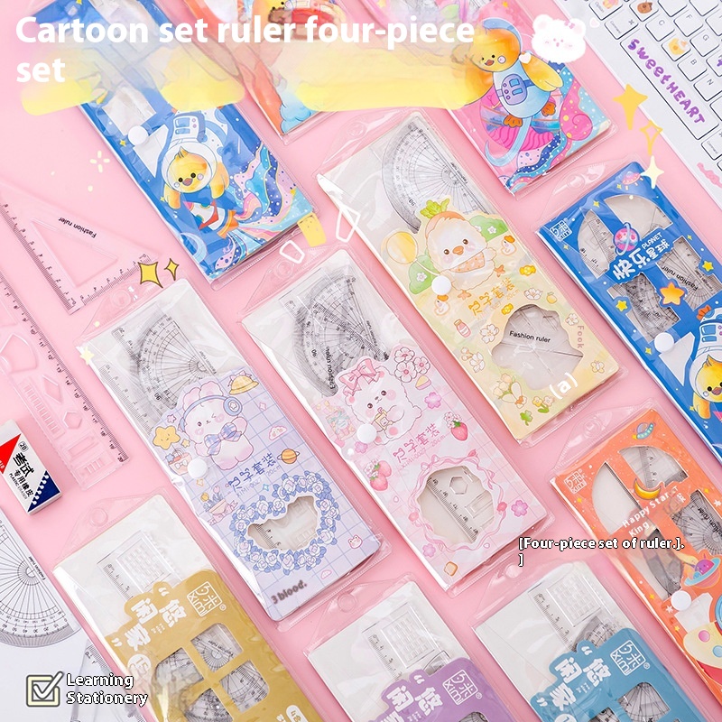 Cartoon Creative Ruler Set Student Stationery Drawing Drawing Ruler Set Exam20cm Ruler Triangle Plate Gift T