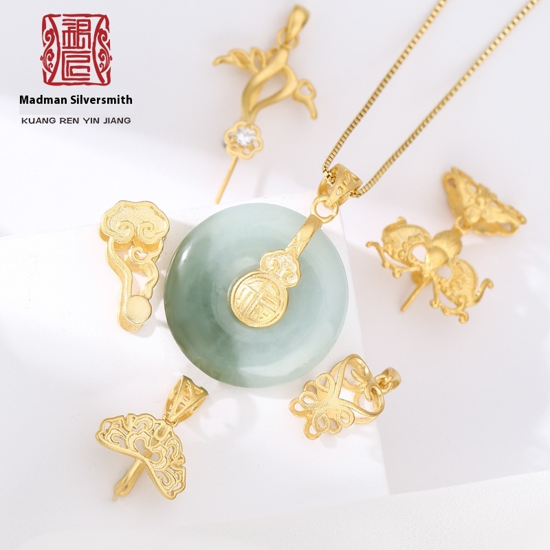 925 Sterling Silver Peace Buckle Clip Ancient Gold Peace Buckle Clip Diy Accessories Jade Silver Buckle Pendant Buckle Empty Support