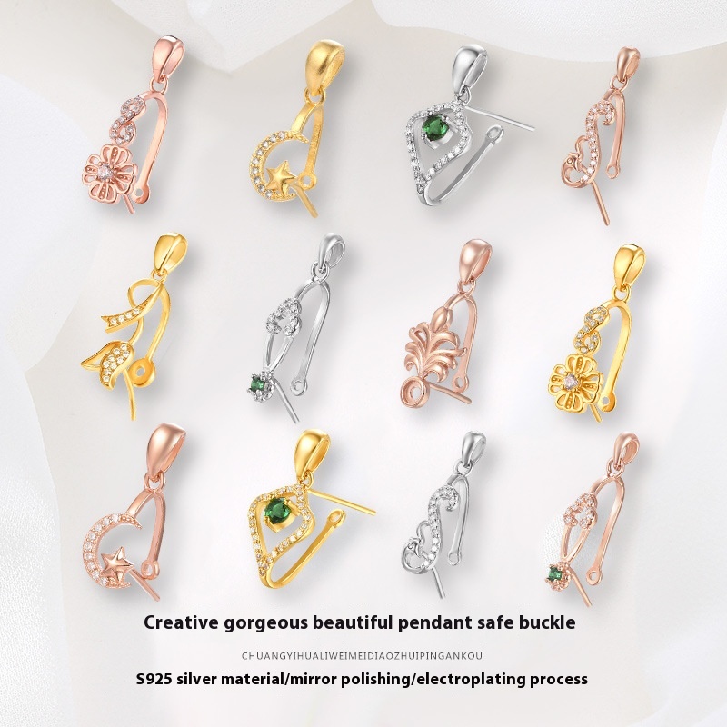 925 Sterling Silver Necklace Accessories Peace Buckle Clip Simple Fashion Buckle Silver Buckle Diy Turquoise Amber Pendant Buckle