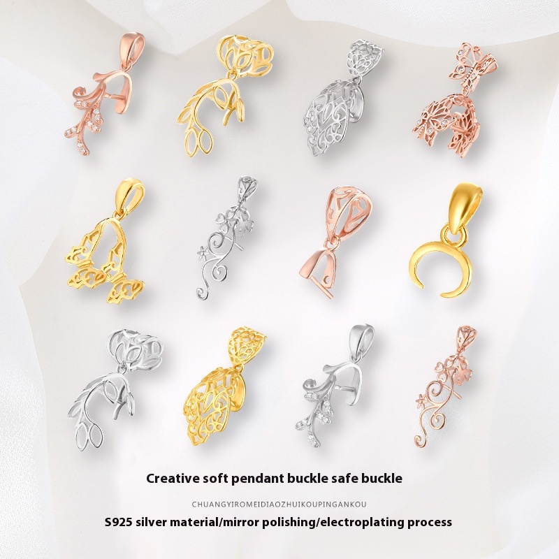 S925 Silver Pendant Buckle Female Pendant Empty Support Peace Buckle Clip18 KElectroplated Silver Jewelry Beeswax Amber Buckle Head