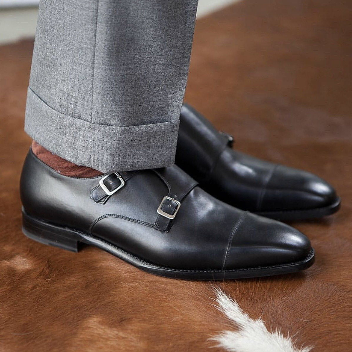 Top Layer Cowhide Business Formal Wear Can Be Matched With Suits Handmade Pointed Leather Shoes Monk Monk Style Men's Shoes
