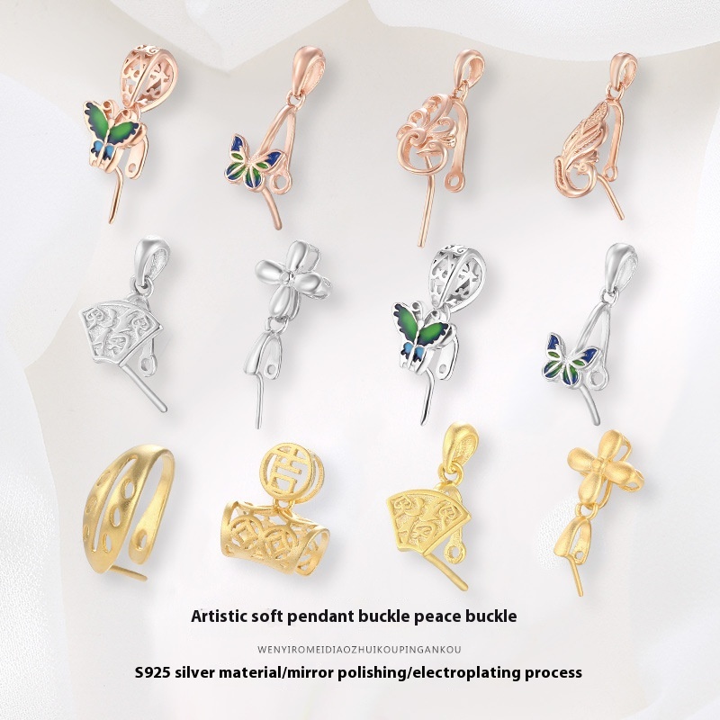 925 Sterling Silver Necklace Accessories Peace Buckle Clip Butterfly Simple Buckle Silver Buckle Diy Jade Amber Pendant Buckle
