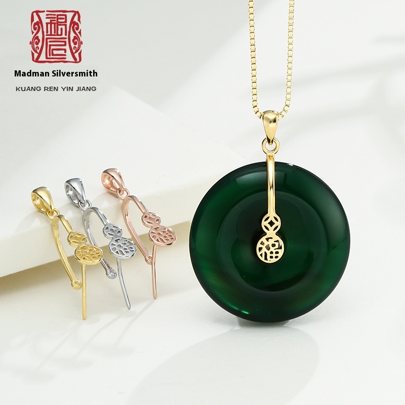 S925 Silver Clip Buckle Blessing Money Picture Pendant Buckle Jade Beeswax Peace Buckle Buckle DIYClip Buckle Accessories Support