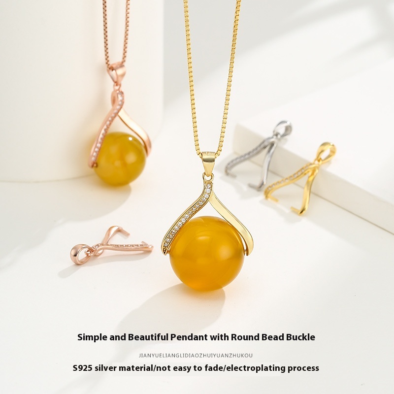 925 Sterling Silver Pendant Empty Support Round Bead Pendant Support Diy Beeswax Amber Bead Support Silver Pendant Buckle Silver Buckle Clip