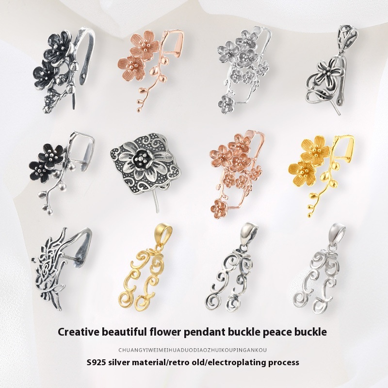 925 Sterling Silver Retro Simple Pendant Buckle Jade Buckle Peace Buckle Clip Necklace Buckle Silver Buckle Diy Accessories