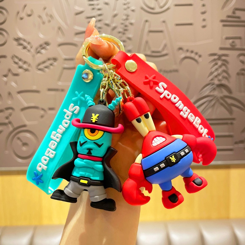 Fitness Sponge Bob Creative Keychain Cartoon Schoolbag Pendant Key Pendant Silicone Doll Car Keychain