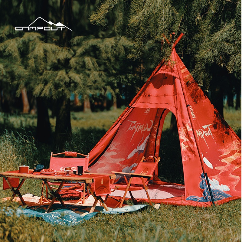 Campout National Style Tent Outdoor Camping Tent Camping Rainproof Portable Folding Awning Pyramid Tent