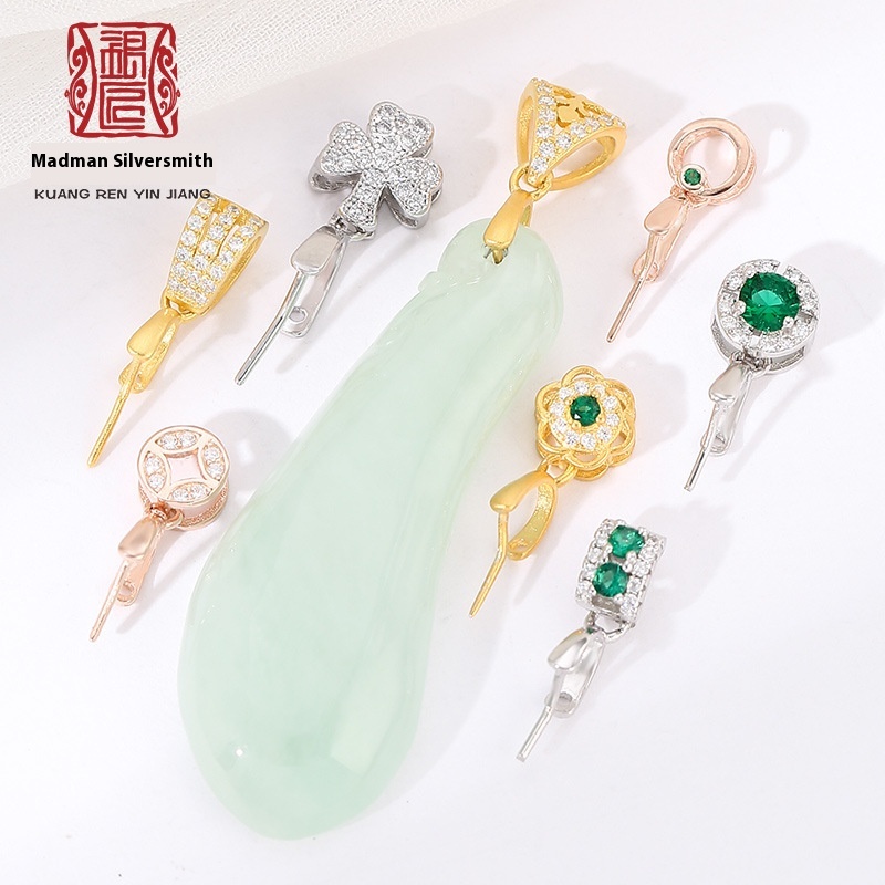 925 Sterling Silver Buddha Pendant Buckle Head Plated With18 KGold Jade Pendant Buckle Jade Pendant Buckle Silver Buckle Head Necklace Buckle Accessories