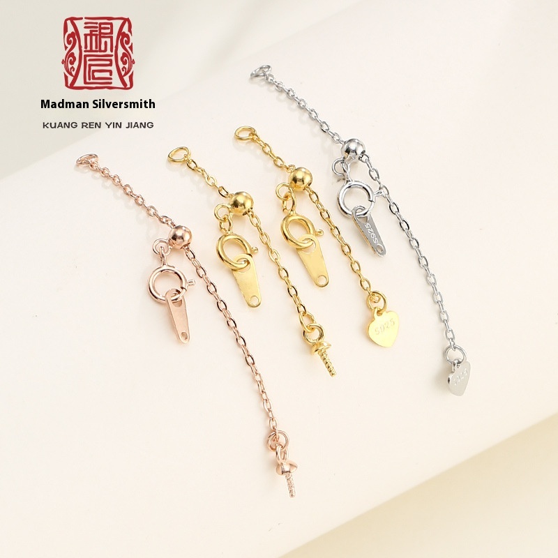 S925 Sterling Silver Diy Extension Chain Buckle18 KGold Accessories Pearl Bracelet Necklace Extension Chain Adjustable Tail Chain