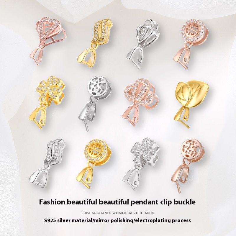 S925 Silver Men And Women Silver Pendant Buckle Accessories Clip Buckle Melon Seeds Buckle Jade Jade Buddha Guanyin Clip Necklace Buckle