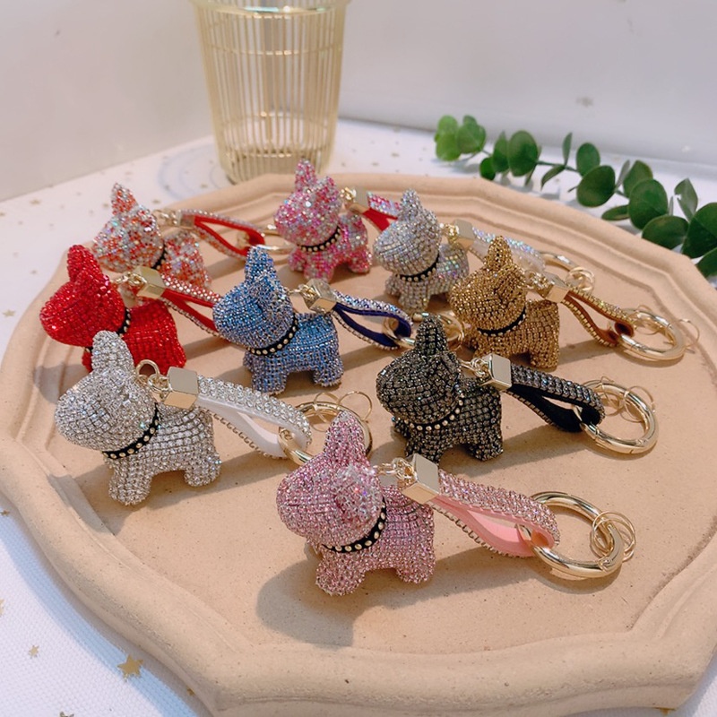 Diamond-studded Cute Cartoon Creative Gift French Bulldog Car Keychain Pendant Bag Ornaments Dog Key Accessories