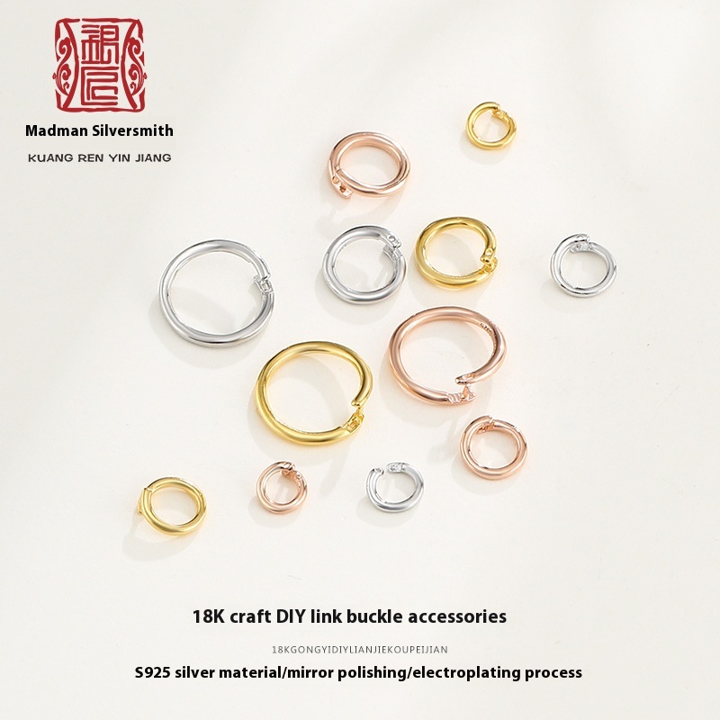 925 Silver Open Ring Necklace Bracelet Handmade18k Gold DIYChain Buckle Pendant Buckle Accessories ORing Connector Small Circle