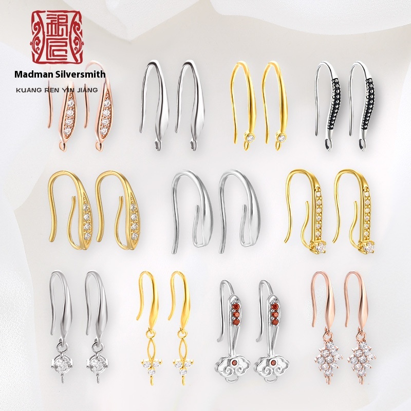 S925 Sterling Silver Ear Hook Accessories Handmade Diy Pearl Earrings Earrings Ear Clips Ear Buckles Silver Hook Ear Hook Materials