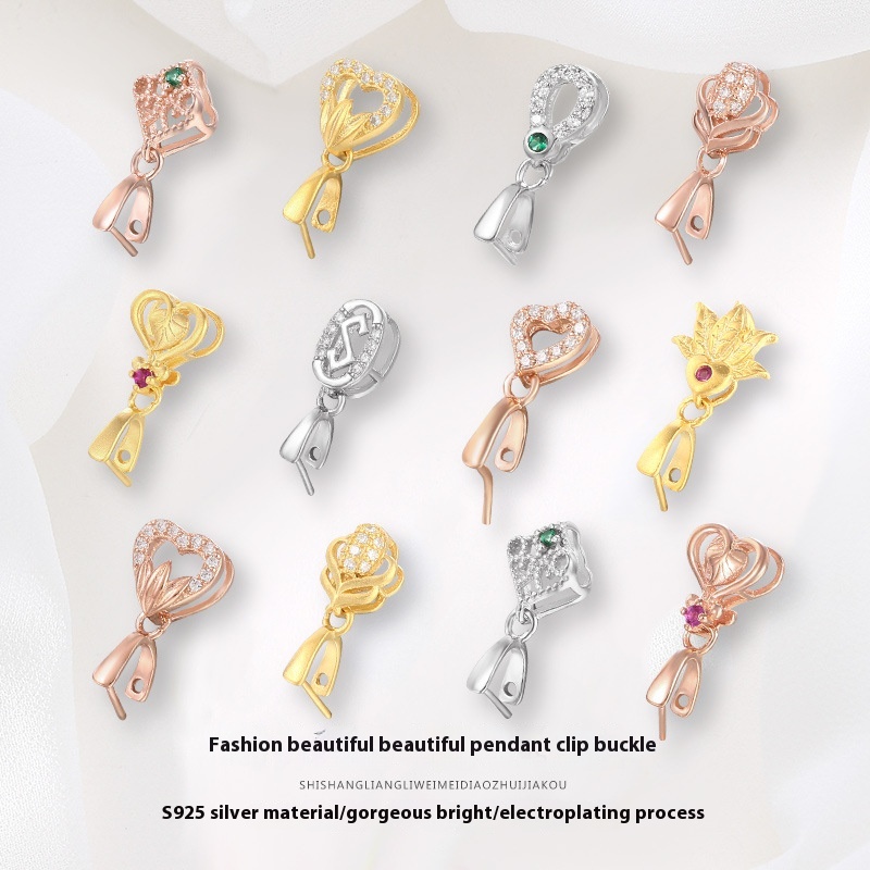 Sterling Silver Pendant Buckle Jade Pendant Buckle18 KGold Plated Buckle Women's Jade Silver Buckle Pendant Necklace Buckle Diy Accessories