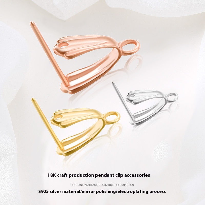 925 Sterling Silver Handmade Diy Accessories Necklace Jade Pendant Pendant Clip Needle Pendant Clip Card Melon Seed Buckle Accessories