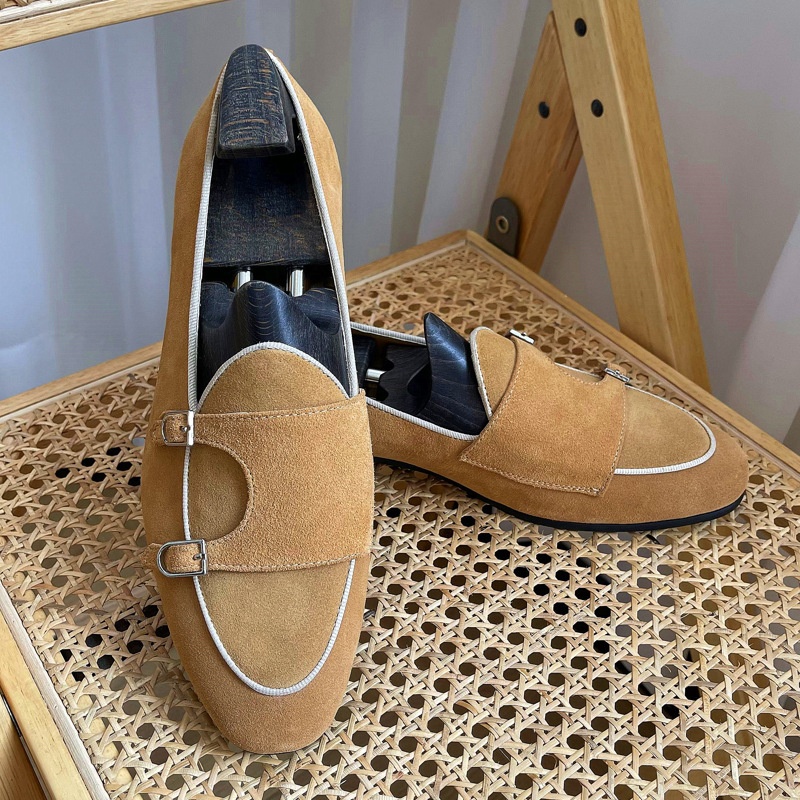Zeyi Business Men's Shoes Summer Monk Shoes Double Buckle Men's Shoes Suede Leather Shoes European Version Genuine Leather Men's Shoes