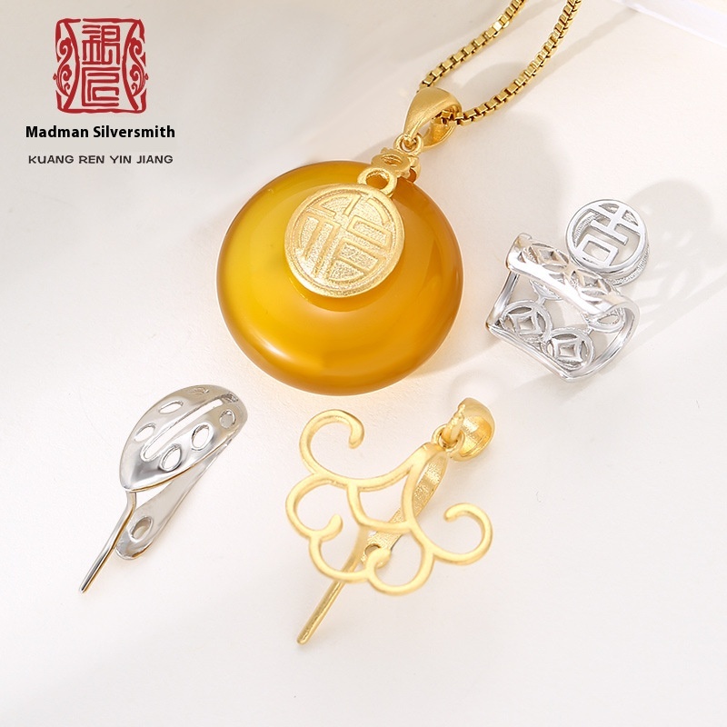 925 Sterling Silver Peace Buckle Clip Pendant Empty Support Jadeite Jade Crystal Jade Pendant Diy Pendant Buckle Silver Buckle Female