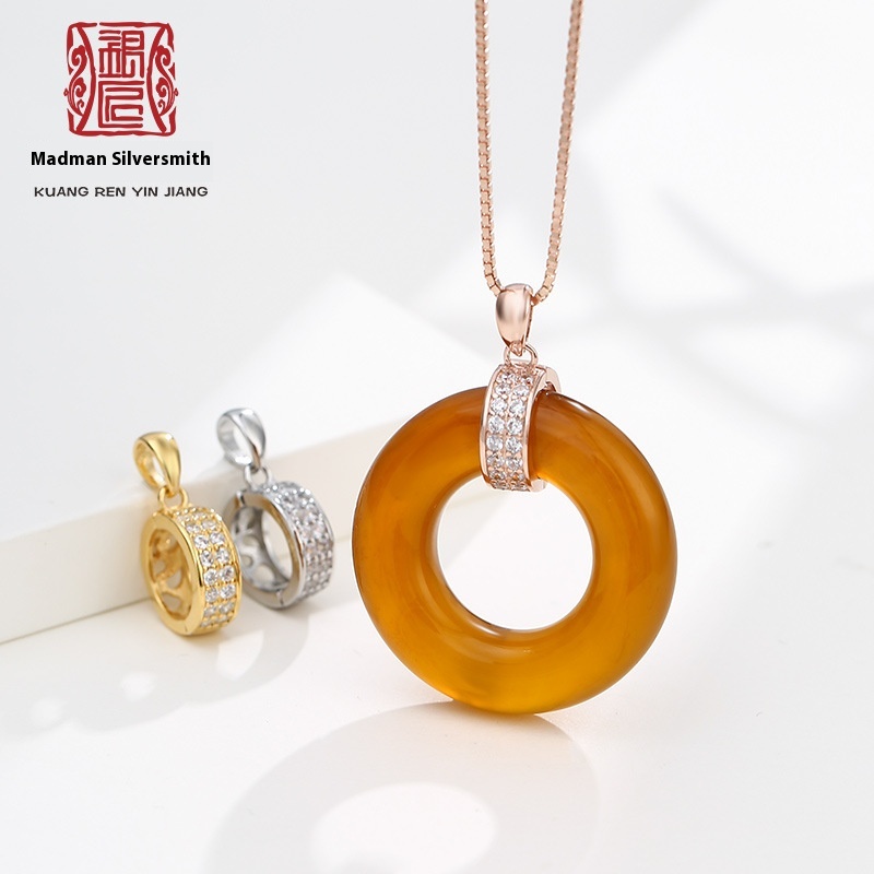 S925 Silver Pendant Buckle DIYDonut Buckle Pendant Buckle Jade Crystal Jade Peace Buckle Clip Buckle Holder