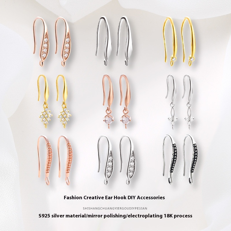 S925 Sterling Silver DIYEar Hook Accessories Handmade DIYPearl Earrings Earrings Jewelry18 KColor Gold Accessories Anti-allergic