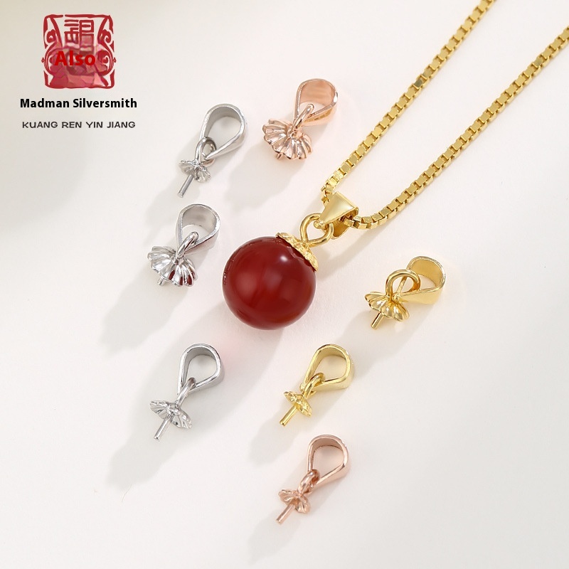 925 Silver Gold-plated Round Bead Pendant Buckle Diy Jade Buckle Jade Buckle Silver Buckle Necklace Men And Women Pendant Buckle Accessories