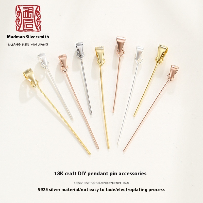 925 Silver DIYHanging Needle Accessories Plated With18k Gold Hanging Needle Buddha Pendant Needle Melon Seed Buckle9-shaped Needle Pearl Accessories