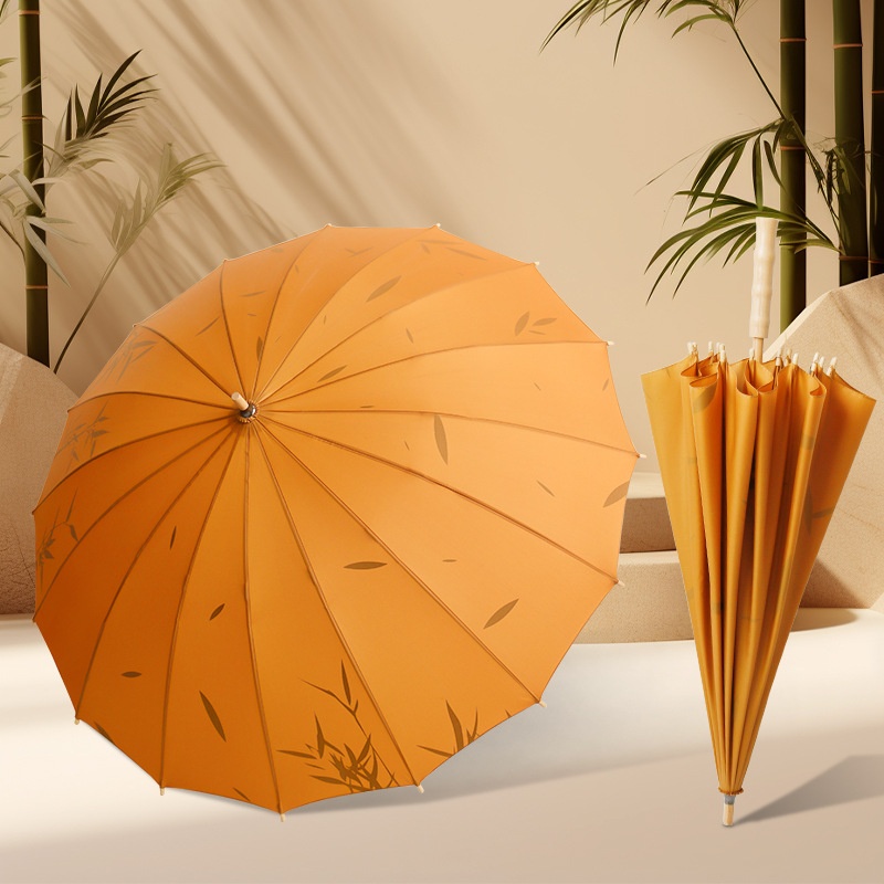 Umbrella Retro Style Han Style Wooden Straight Handle Umbrella16 Bone Bamboo Umbrella Japanese Forest Style Black And White Men And Women Long Handle Umbrella Sunny Umbrella
