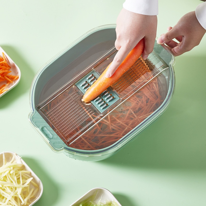 Multifunctional Vegetable Cutting Artifact Double-layer Drain Basket Grater Home Kitchen Potato Cucumber Grater Vegetable Washing Basin
